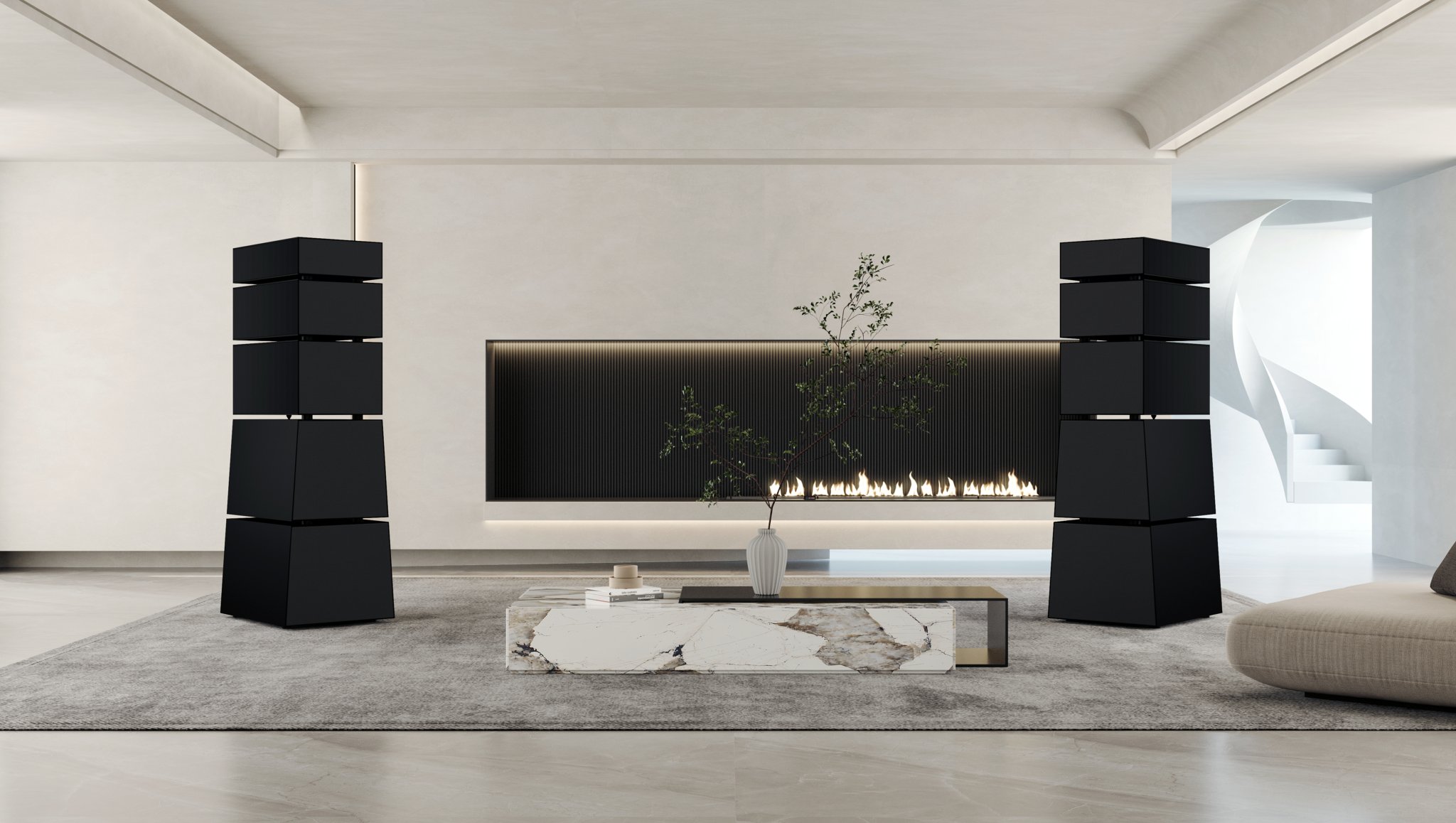 Gaïa speakers displayed in a luxury living room.